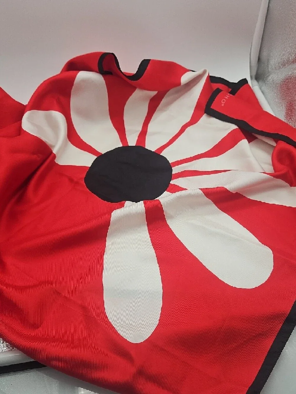 Echo Red, White and Black Graphic Silk Scarf